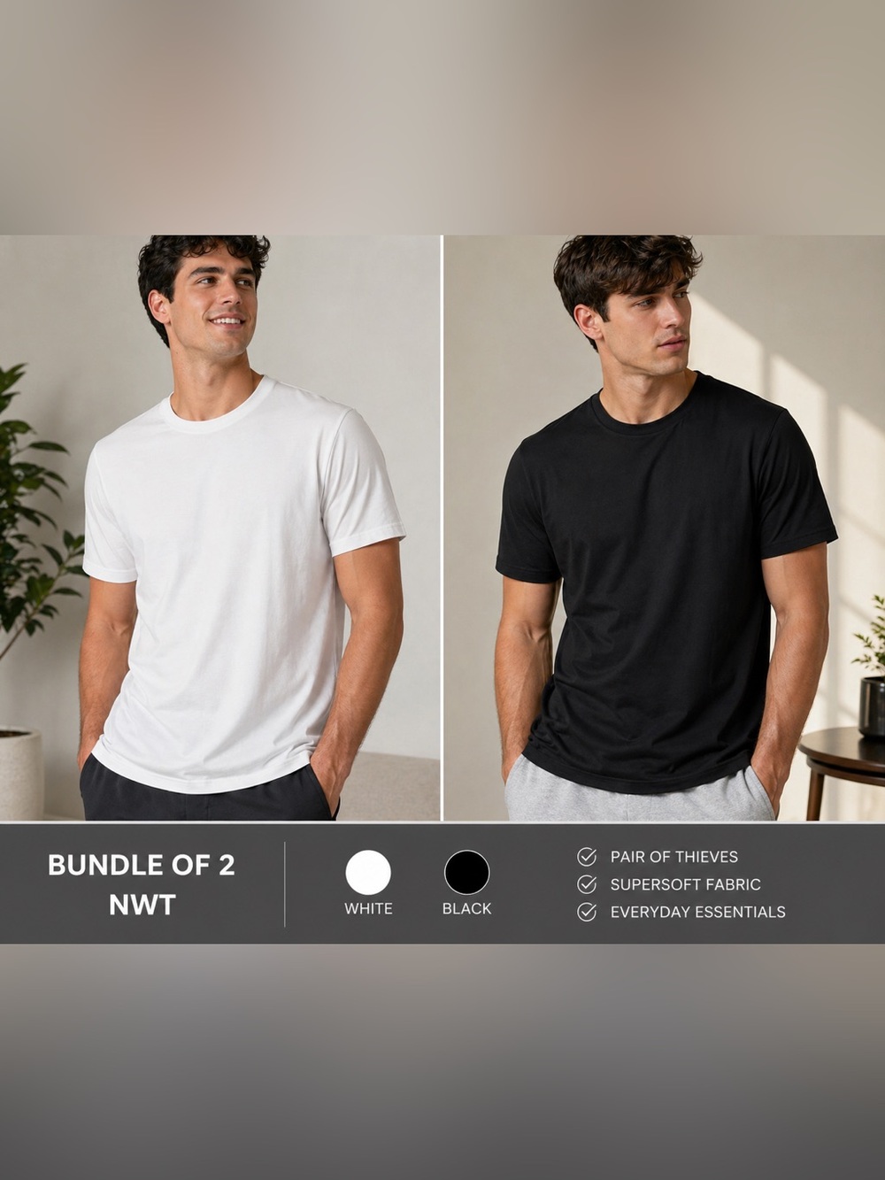 Pair of Thievesā 2-Pack Tees NWT Size M Black & White Crewneck Bundle